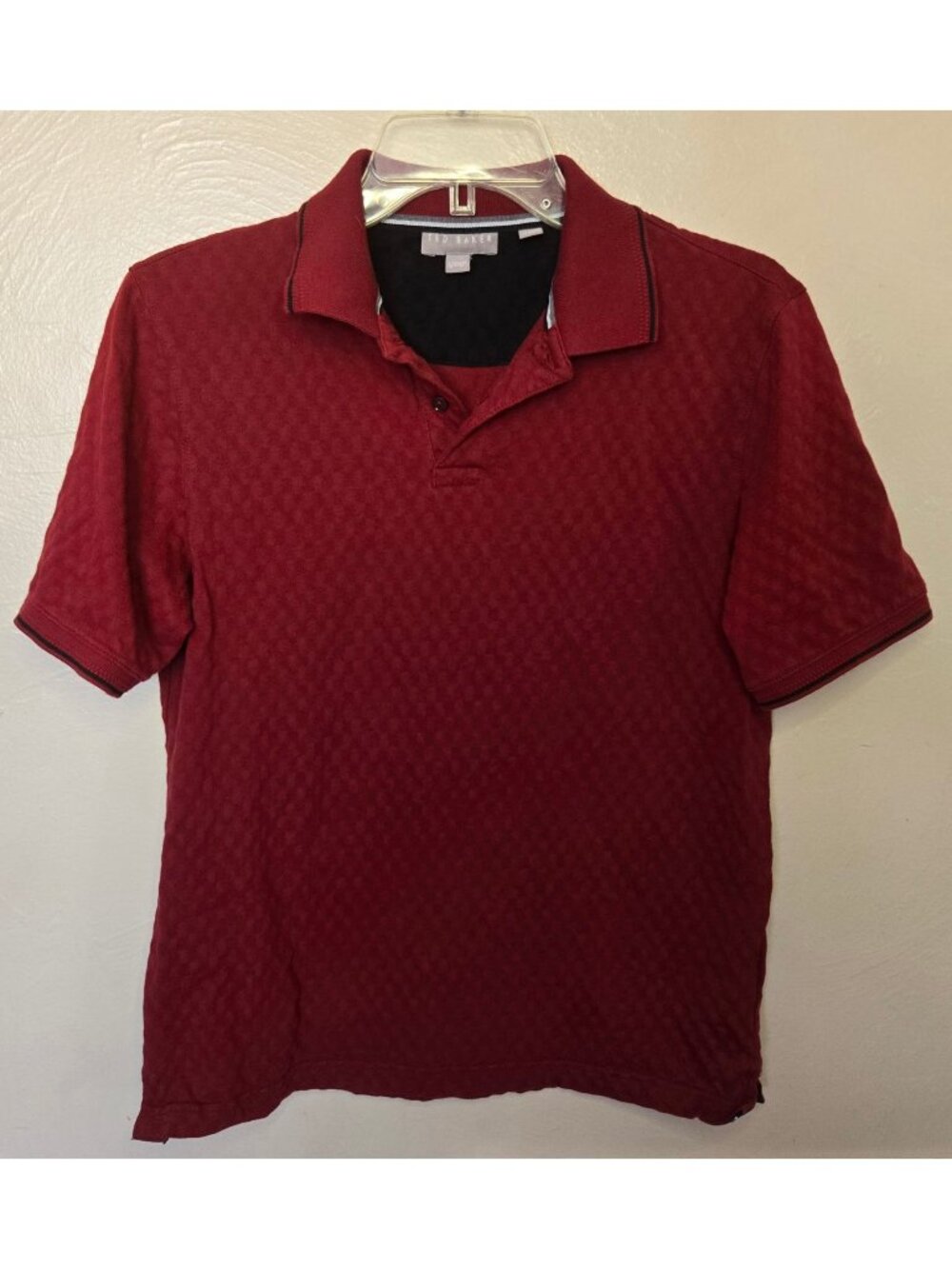Ted Baker Textured 100% Cotton Polo With Striped Trim Details Sz Small
